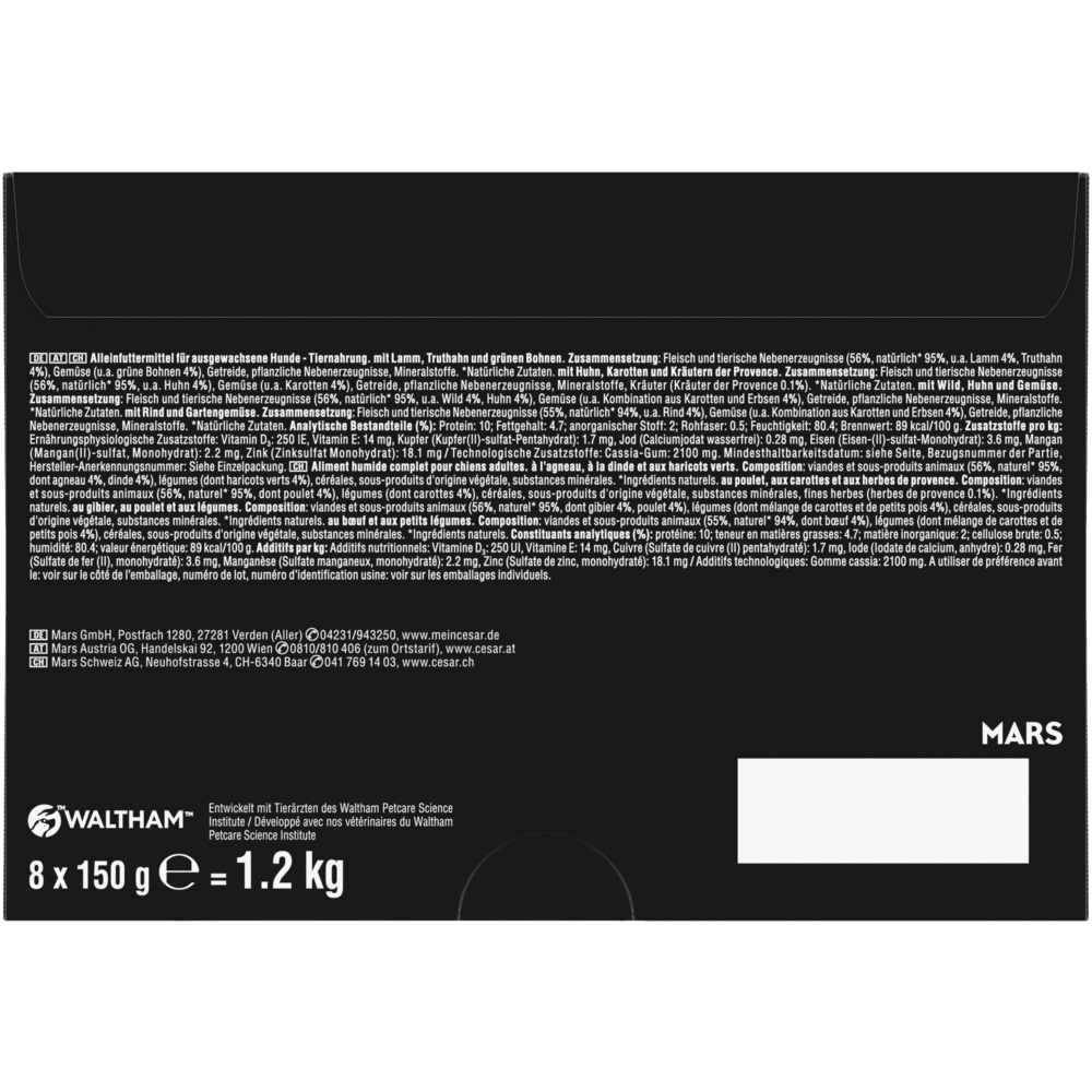 CESAR® GARTEN-TERRINE 4 Varietäten Lamm & Truthahn, Huhn, Wild & Huhn, Rind, Multipack 8 x 150g - 3