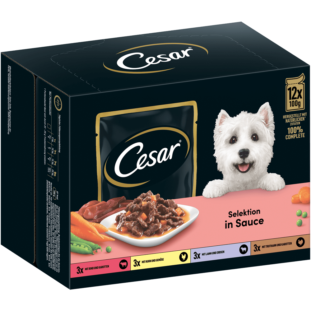 CESAR® Selektion in Sauce 4 Varietäten, Portionsbeutel 12 & 24 x 100g - 1