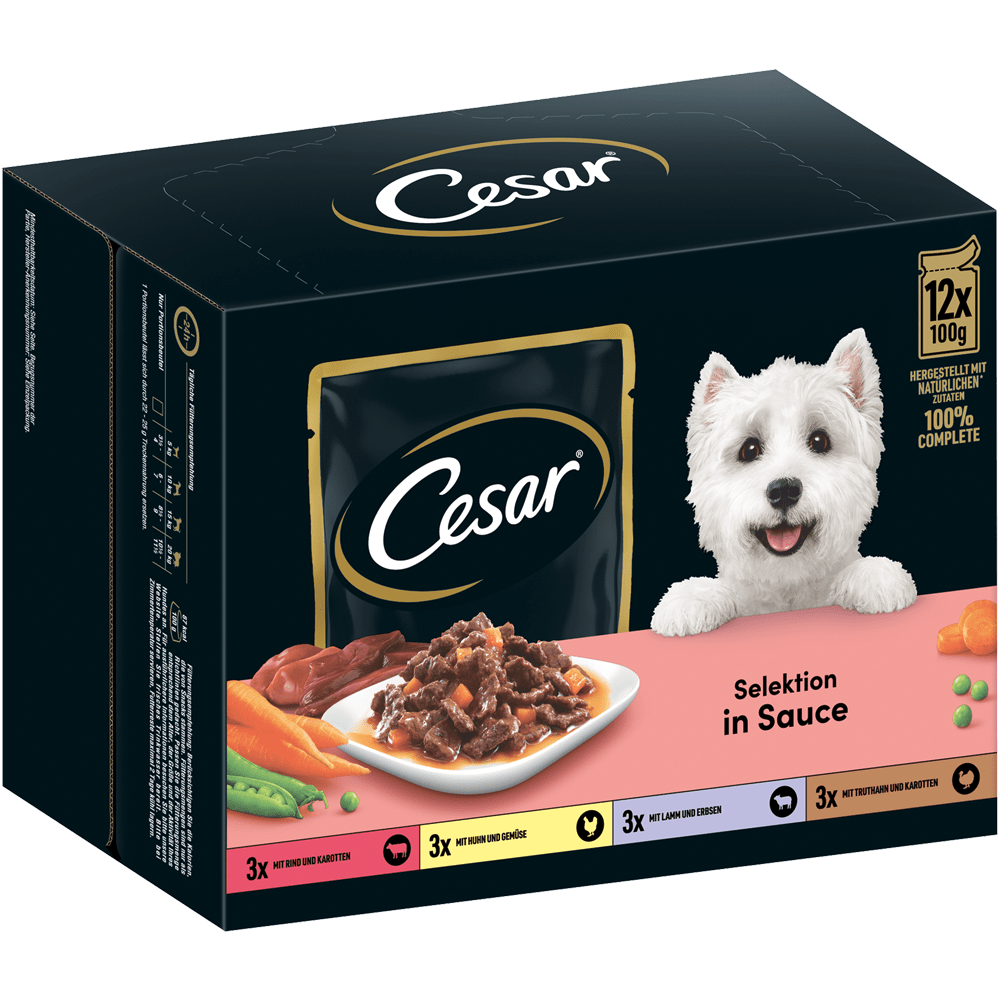 CESAR® Selektion in Sauce 4 Varietäten, Portionsbeutel 12, 24 & 40 x 100g - 1