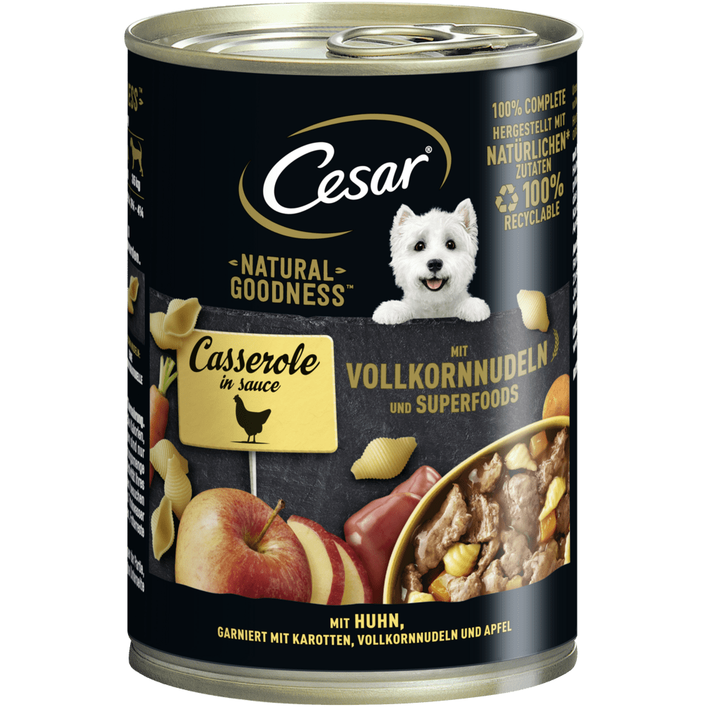 CESAR® NATURAL GOODNESS™ Casserole in Sauce mit Huhn, Vollkornnudeln & Superfoods, 400g - 1