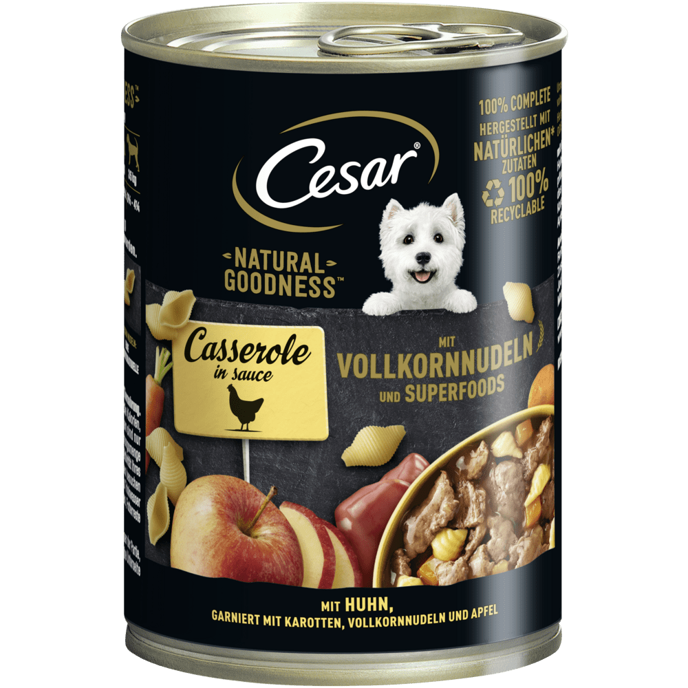 CESAR® NATURAL GOODNESS™ Casserole in Sauce mit Huhn, mit Vollkornnudeln, mit Superfoods , Dose 400g - 1