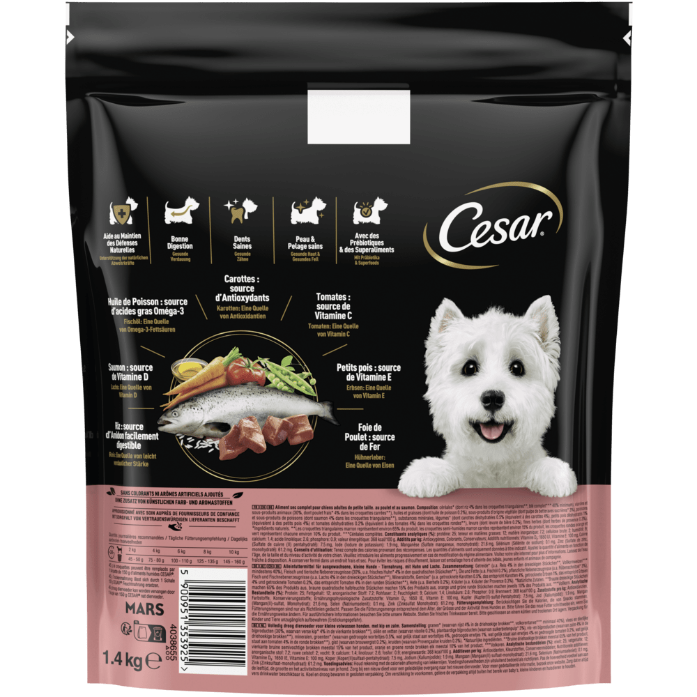 CESAR® Huhn & Lachs Trockenfutter für kleine Hunde, 1,4kg - 2