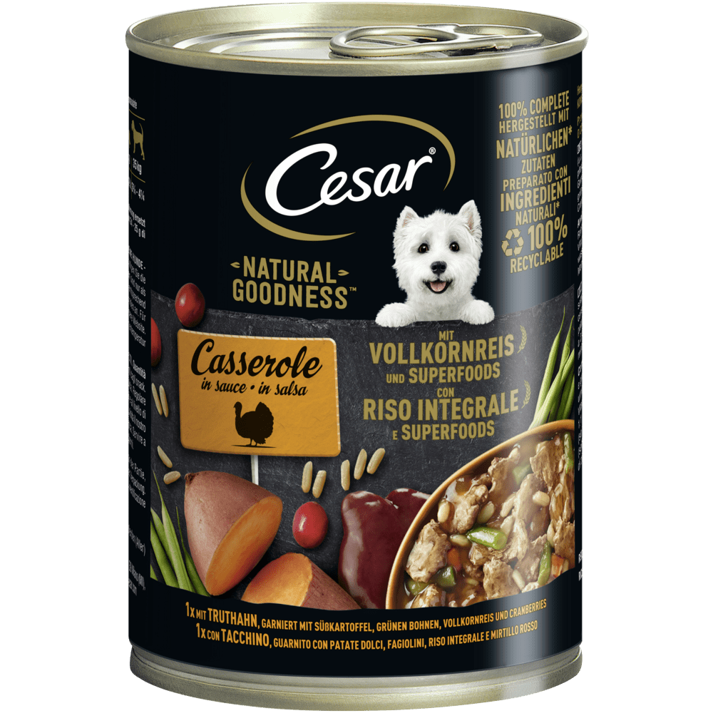 CESAR® NATURAL GOODNESS™ Casserole in Sauce mit Truthahn, mit Vollkornreis, mit Superfoods , Dose 400g - 1
